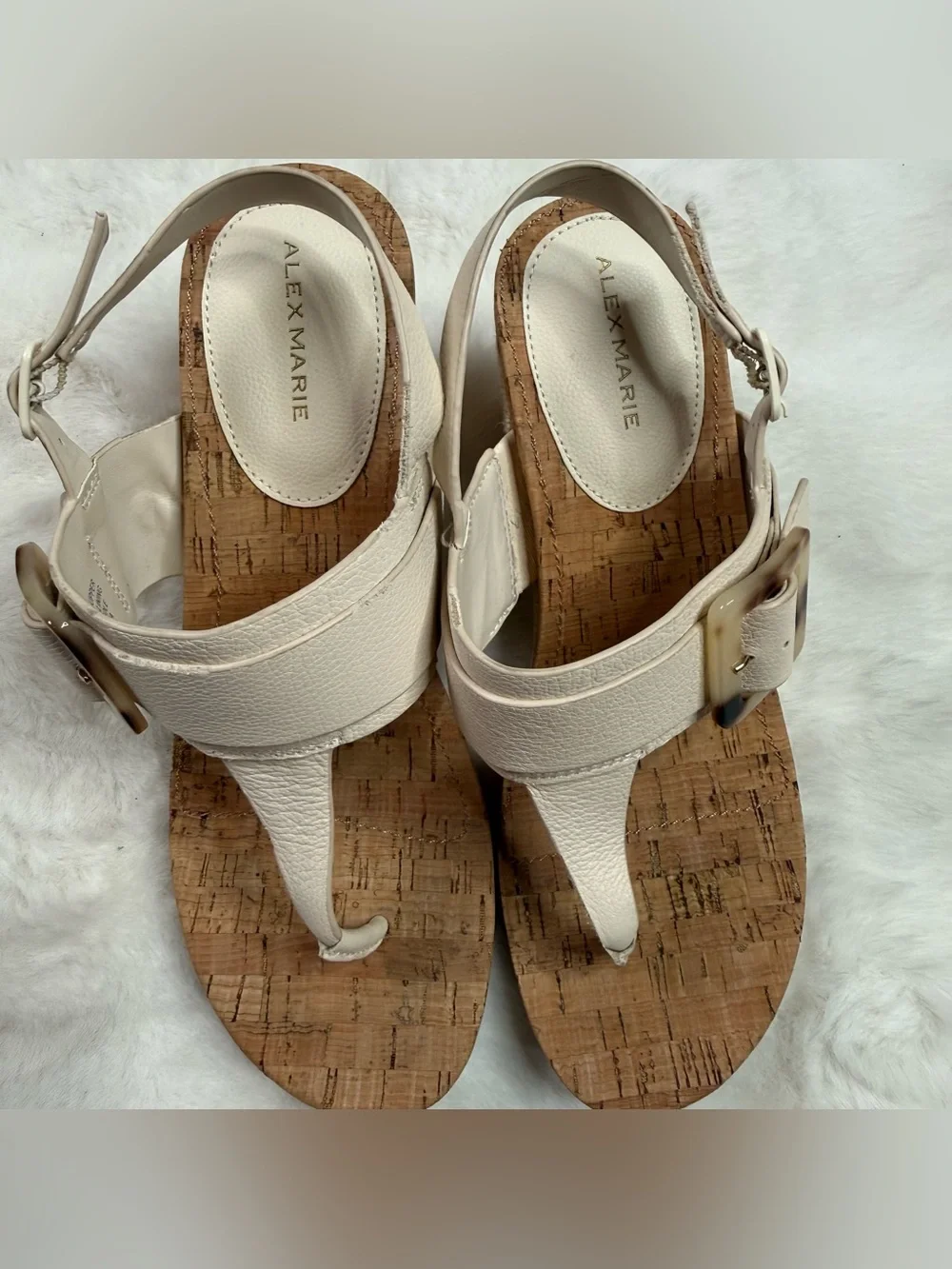 Alex Marie Women’s Size 9M Ivory Leather Cork Wedge Sandalsv
